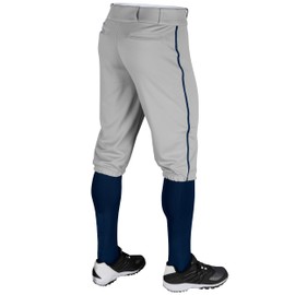 CHAMPRO Boys Triple Crown Baseball Knickers with Braid, Youth Large, Grey with Navy Pipe