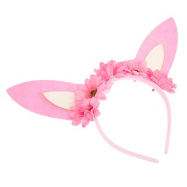 FOMIYES Easter Bunny Ear Headband with Realistic Pink Flowers Lightweight Non Slip Party Hair Accessory for Bunny Themed Birthdays and Cosplay Celebrations
