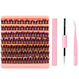 FAIRYGATE False Eyelashes Individual DIY Lash Extension Kit Clusters D Curl Lashes Kit with Lash Bond and Seal and Lash Tweezers for Women, B4715