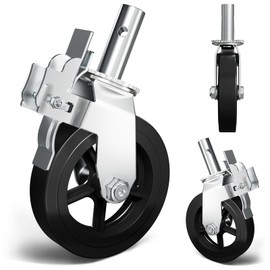 OK5STAR 8 Inch Scaffolding Wheels, Scaffold Caster with Dual Locking Brakes, Heavy Duty 750LBS Rubber Caters 1-3/8" Solid Round Stem Replacement for Scaffold Workbench Shelves