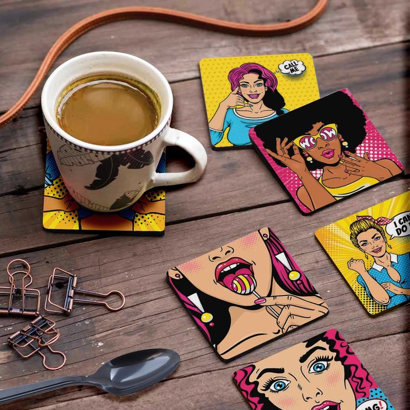Inkdotpot Set of 6 Drink Coasters Decorative Non Slip Cork