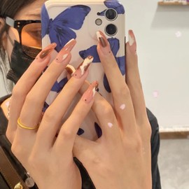 Medium Length Press on Nails, Artificial Acrylic Fake Nails for Women, 24Pcs Full Cover Reusable Square False Nails Kits, Multicolor Coffin Nails Design, Stick on Nails Fake Nails for Nail Art(R219)