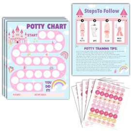 Gsauto Potty Training Chart, 10 Potty Training Reward Chart for Toilet Success, 8"x10" Princess Routine Calendar with Stickers for Toddler Girls - A12