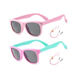 Rocf Rossini Children's Sunglasses Flexible Polarised Shades for Baby Boys and Girls UV400 Protection Glasses Age 2-8, 2 Pack (Pink+Pink/Cyan)