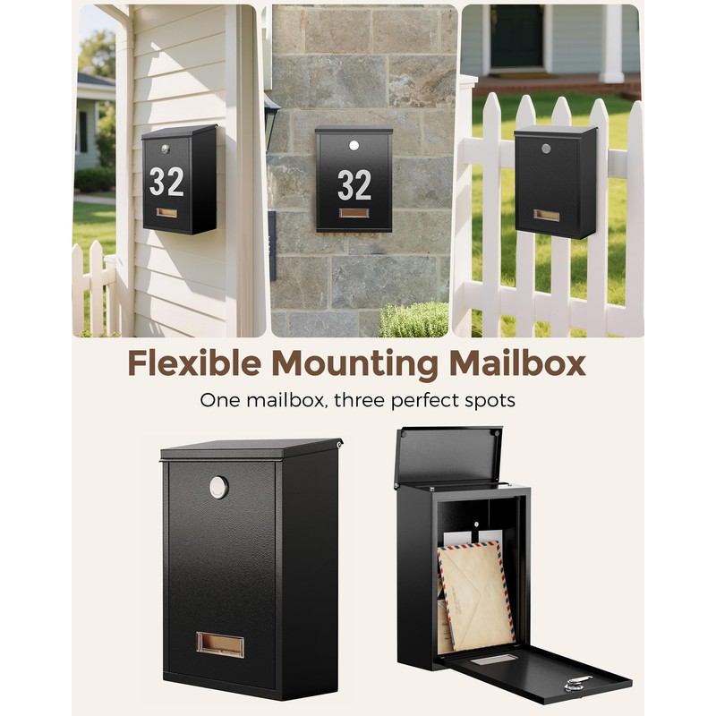 LAND·VOI Locking Wall-Mount Mailbox for Outside, with 4 Keys, Galvanized