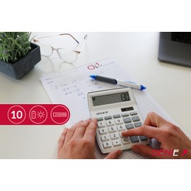 GENIE 840S 12262 Taschenrechner, Großes Angewinkeltes Display, Batterieund Solarbetrieb, Weiß Silbern