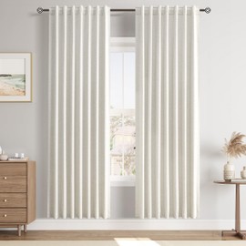 Joywell Linen Natural Cream Beige Full Blackout Curtains 72 Inch Long 2 Panels Set for Bedroom Living Room,Back Tab Rod Pocket Room Darkening Thermal Insulated Black Out Window Drapes,52x72 Inches