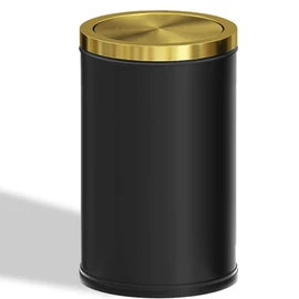 YOJIA 4.7 Gallon/18L Stainless Steel Bathroom Trash Can,Black and Gold Garbage Bin with Swing Lid,Round,Elegant Waste Basket,for Toilet,Kitchen,Living Room,Hotel,Home (18L-Black)