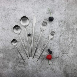 JASHII Silverware 24-piece Silver Cutlery Set Stainless Steel Kitchen Metal Utensils Group Serves 6, Matte Finish Tableware Set for Party, Christmas, Dinner (Matte Silver)