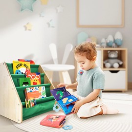 2 PCS Kids Bookshelf 4-Tier Sling Book Shelf for Kids Room Nursery Book Storage Shelves Montessori Book Rack for Bedroom Playroom Decorative Toddler Books Organizer Floor Baby Bookcase Green