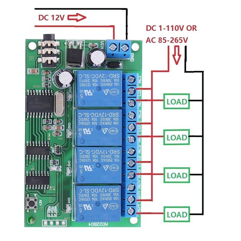 4 Channel Decoder Relay AD22B04 12V DTMF Relay Module (10A/250VAC,