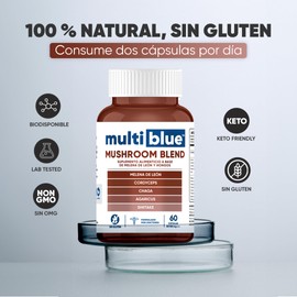 Mushroom Blend 60 Cápsulas de 550mg | Suplemento Alimenticio a Base de Melena de León, Cordyceps, Chaga, Agaricus, Shiitake | 100% Natural, Sin Gluten, Keto Friendly, Vegano | MULTIBLUE