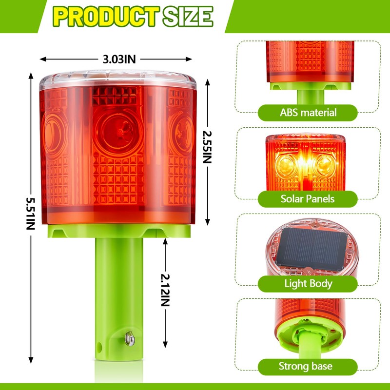 Kittmip 2 Pcs Solar Strobe Warning Traffic Light 360 Degree