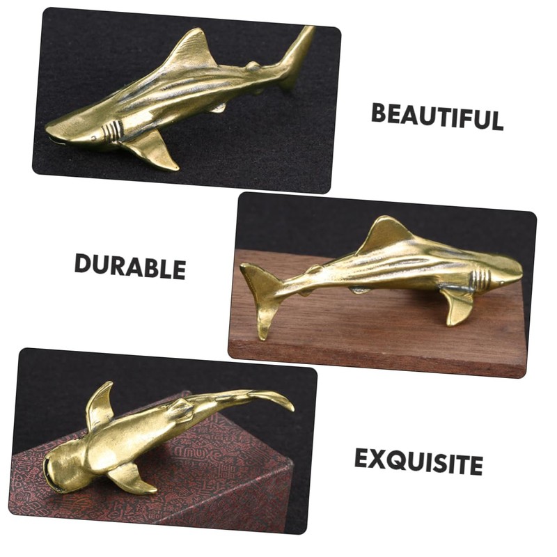 FUNOMOCYA Brass Shark Ornament Desktop Decoration Craft Aquarium Home Decor