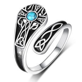 qielizhu Turquoise Cross Ring 925 Sterling Silver Adjustable Cross Spoon Thumb Ring for Women Turquoise Cross Spoon Ring Jewelry Gifts for Women