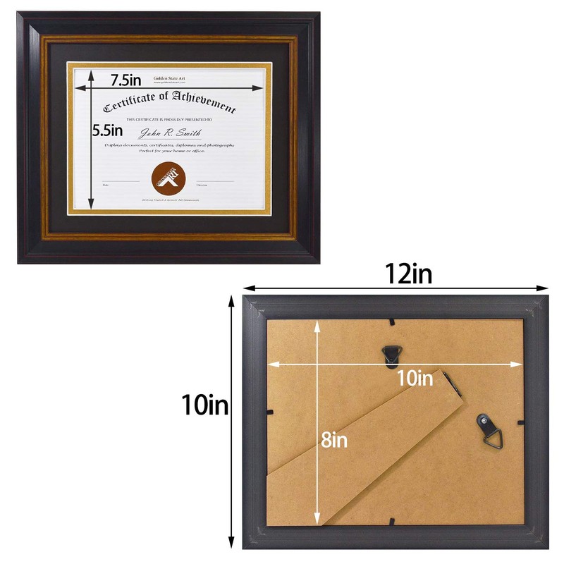 Golden State Art, 8x10 Frame for 6x8 Diploma/Certificate, Black Gold