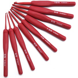 Ergonomic Crochet Hook, Sweater Sewing Thread Red Handle Craft Accessories Knitting Tools Set, Sewing Crochet Hook Kit, 9pcs Hooks for DIY Yarn Wool Weaving