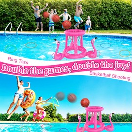 Uniqhia Pool Floats Toys Set, 2-in-1 Floating Basketball Hoops & Pool Ring Toss, Fun Summer Water Games for Kids Ages 8-12