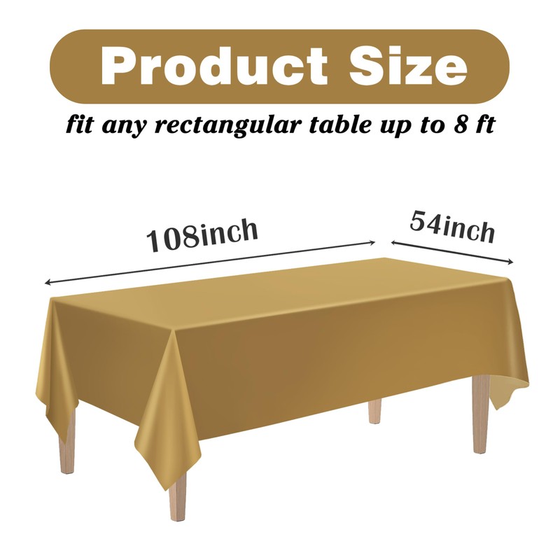 Kopokita 2PCS Gold Plastic Tablecloths 54 x 108 Inch, Disposable