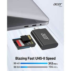 acer USB C 4.0 SD Card Reader, UHS-II External Memory Card Adapter OTG, High-Speed for SDXC/SDHC/microSDXC/SD Compatible with Android Galaxy S21,iPhone15/16, Tablet, MacBook Pro/Air - Black