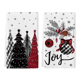 KORVITA Christmas Hand Towels Set 2 PCS, Vintage Joy Balls Christmas Tree Hand Towels, Xmas Bathroom Decorative Soft Absorbent Hand Towels for Bathroom Home Hotel Gym Spa Yoga Beach 17"x26"
