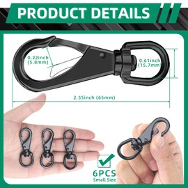 6 Pack Swivel Snap Hooks, 2.57”Small Stainless Steel Spring Clips, Flag Pole Clips, Scuba Diving Clips Spring Hooks for Dog leashes, Keychains, Bird Feeders, Diving Clips, Pet Chains and More(Black)