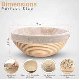GIONG Bread Proofing Basket Set of 2 for 9 Inches Round Shaped Dough Basket with Liner, Ideal for Professional & Home Sourdough Bread Baking