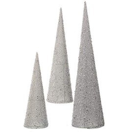 Regency International 18-24-30" Sequin and Bead Cone Tree 3 Piece Set Silver