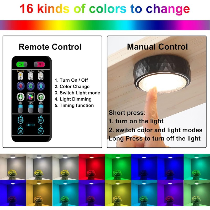 LED Puck Lights with Remote Battery Operated Under Cabinet Lighting
