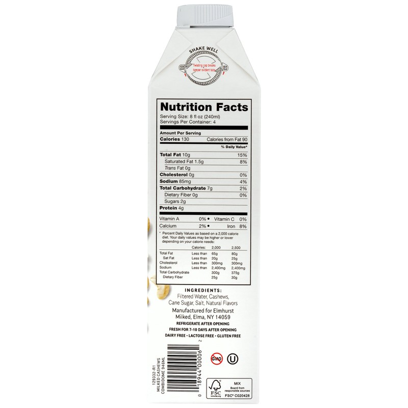 Elmhurst Beverage Cashew Milked, 32 fl oz