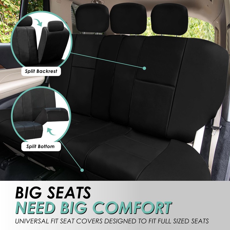 FH Group Car Seat Cover for Back Seat in Black