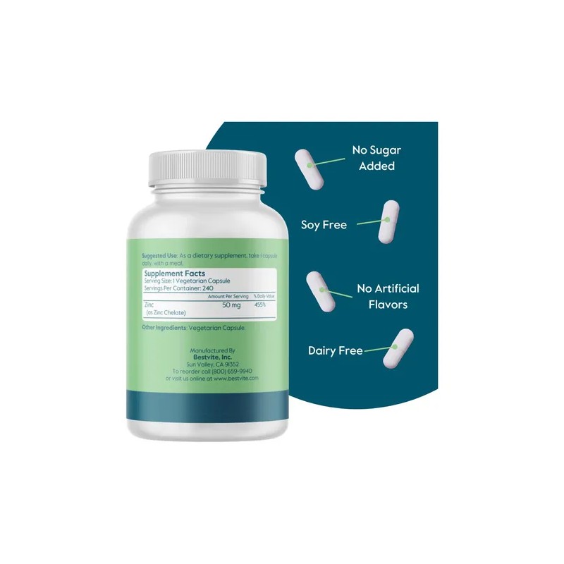 Bestvite Zinc Quelado 50 Mg - 240 Cpsulas Veganas ,