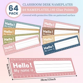 Naozinebi 64pcs Classroom Name Tags for Students Boho Desktop Reference Name Plates Labels for Kindergarten Preschool Classroom Desks Back to School Teaching Supplies Decorations Favors, 12 x 4 Inches