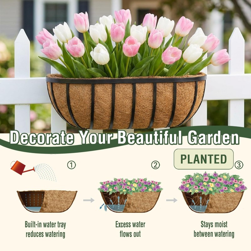 4 Pcs 24" Trough Coco Liner for Planter, 100% Natural