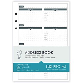 LUX PRO A5 - REFILL PACK - Address Book - LUX PRODUCTIVITY