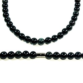 Crystal Necklaces Spiritual Protection Beaded Necklaces for Men/Women 6mm Round Gemstone Crystals and Healing Stones (01: Obsidian, 8mm Bead Diameter, 15 Inch Bead Chain)