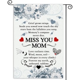 Miss You Mom Heavenly Garden Flags Funeral Remembrance Decoration Mom Funeral Memorial Garden Flags for Cemetery Happy Mother's Day in Heaven Banner 12x18 inch Double Side
