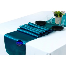 MDS Pack of 30 Satin Table Runners 12 x 108 Inch Long Wedding Sateen Bright Silk Smooth Table Runner for Wedding Reception Birthday Graduation Party Event Banquet Spring Decoration - Dark Teal