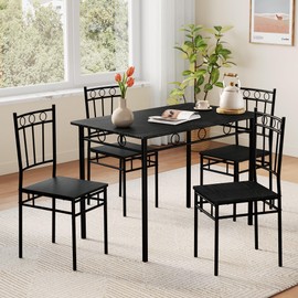 Vipbear Kitchen Dining Table Set for 4, 5-Piece Kitchen Table Set,Dining Room Table Sets,Rectangular Kitchen Table Set with 4 Chairs for Small Space, Dinette,Apartment,Rustic Black