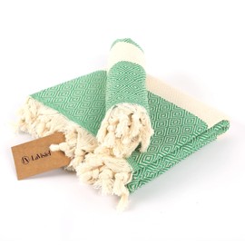 Lavisiel Beach Towel, Special Edition Set 2 Pcs. (XL+S), 100% Organic Cotton Turkish Beach Towels (40"x72"+20"x40"), Quickdry, Compact & Lightweight Towels, 60% Thicker, Softer (Benetton Green)