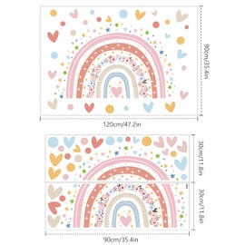 2 Sheets Rainbow Wall Decal, 11.8x35.4 Inch Boho Rainbow Wall Stickers Large Watercolor Rainbow Wall Decal Rainbow Wall Stickers for Bedroom Girl Boy