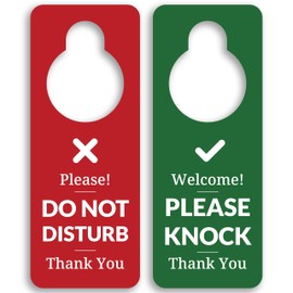 Do Not Disturb Door Hanger Sign 2 Pack (Green/Red Double Sided) Please Do Not Disturb on Front and Welcome Please Knock on Back Side, Ideal for Office Home Clinic Dorm Online Class and Meeting Session
