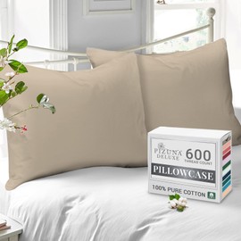 Pizuna Pure Combed Cotton Housewife Pillowcases 2 Pack Simply Taupe 48x74cm, 600 Thread Count 100% Long Staple Combed Cotton Pillow Cover, Soft Sateen Housewife Pillow Cases (100% Cotton Pillowcase)