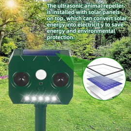 2025 Solar Ultrasonic Animal Repellent Sonic Fortress Pro Deer Repellent Rabbit Repeller Raccoon Squirrel Deterrent with Flash Light Motion Sensor to Keep Cat Dog Fox Skunk Out of Garden Yard(4Pack)
