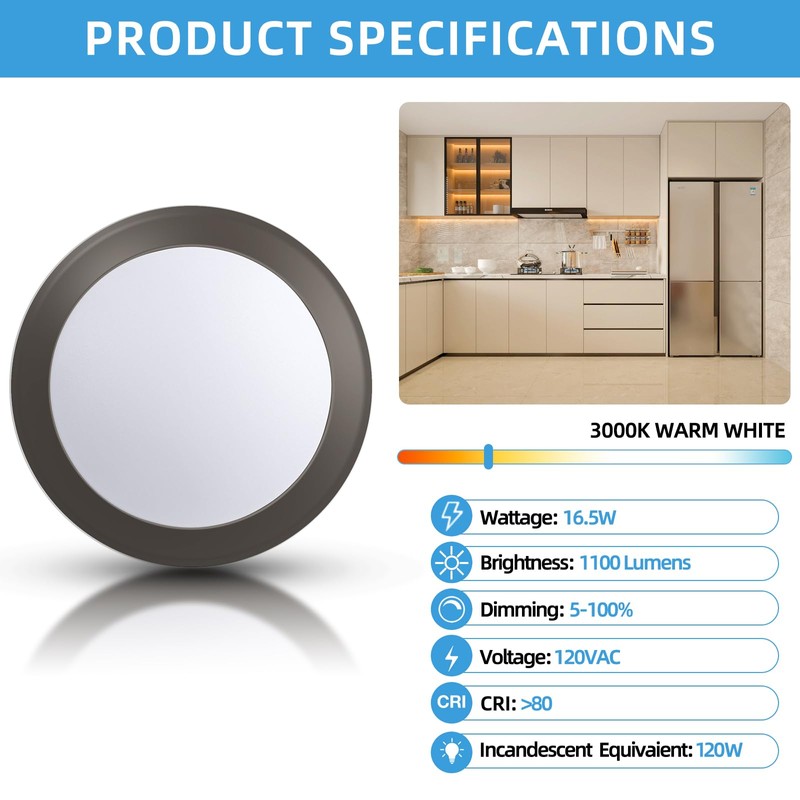 ECOELER 6" Flush Mount Disk Light, Dimmable LED Surface Mount