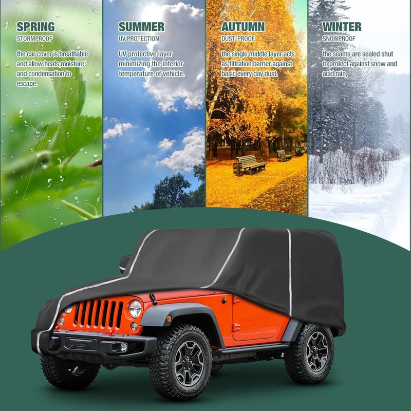 Waterproof Car Cover Compatible for Jeep Wrangler CJ,YJ, TJ &
