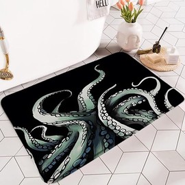 RDRUVA Black Nautical Octopus Tentacles Bath Mat Cool Sea Tentacles Bathroom Decor Funny Flanne Bathroom Porch Bedroom Den Decorative Mat Flannel Soft 17.8 x 29.5 in