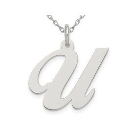 Sterling Silver Fancy Script Initial -U- Pendant Necklace Charm with Chain