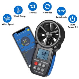 Bluetooth Digital Anemometer, Kethvoz Handheld Wind Speed Meter with Data Logger Measure Air Flow Velocity 0.3~30m/s for Drone Hunting Shooting HVAC Dust Collector