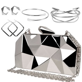 Women Lattice Silvery Clutch Purses - Geometric Lattice Metal Clutch Evening Bag Women Golden Stone Cut Clutch Purse
